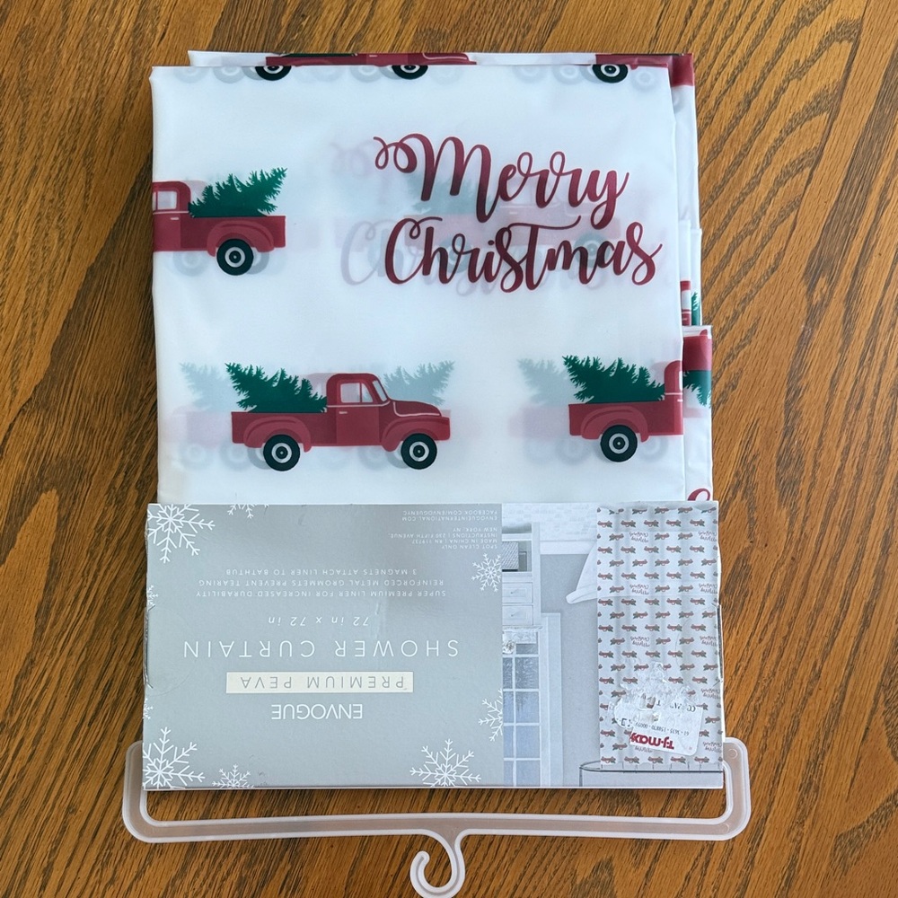 Merry Christmas Red Farm Truck Shower Curtain - Red and Green - Envogue